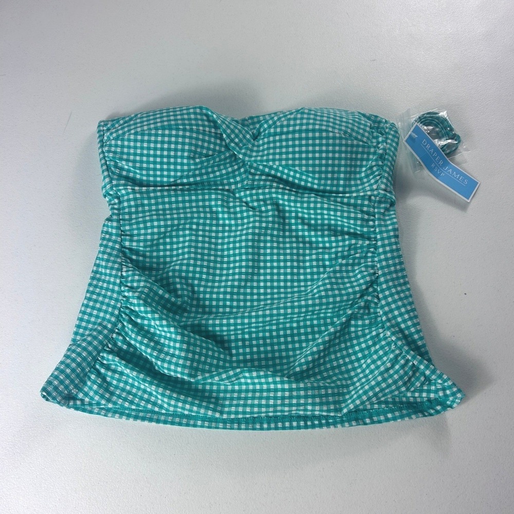 Draper James RSVP Gingham Seersucker Twist Bandeaukini Swim Top Green Small NEW
